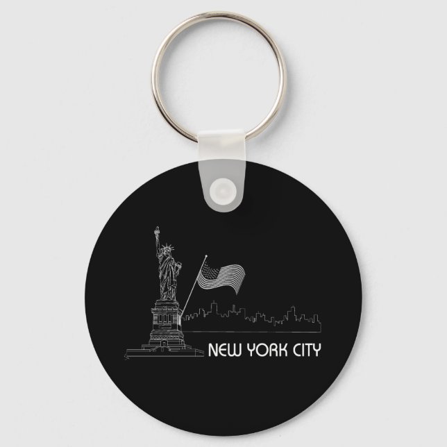New York - Statue of Liberty USA Flag Key Ring (Front)