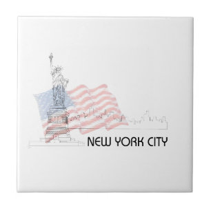 New York - Statue of Liberty USA Flag Tile