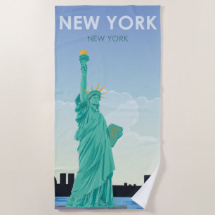 New York Statue Of Liberty Vintage Travel Beach Towel