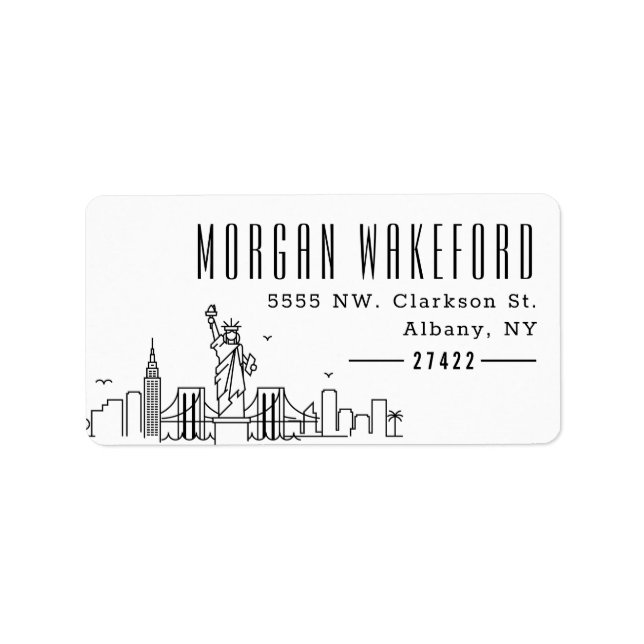 New York Stylised Skyline Large Address Label (Front)