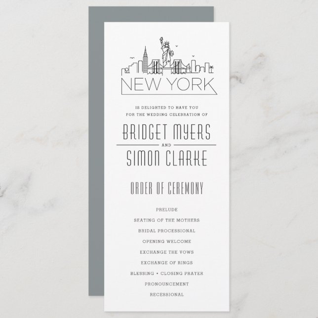 New York Stylised Skyline | Wedding Program Invitation (Front/Back)