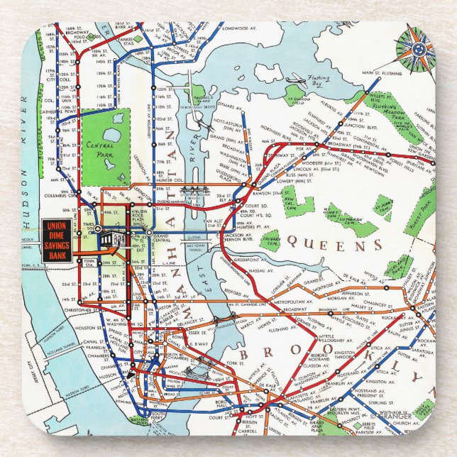 New York: Subway Map, 1940 Coaster (Front)
