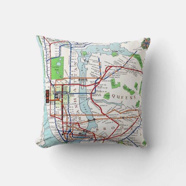 New York: Subway Map, 1940 Cushion (Front)