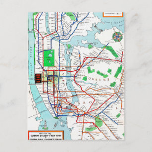 New York: Subway Map, 1940 Postcard