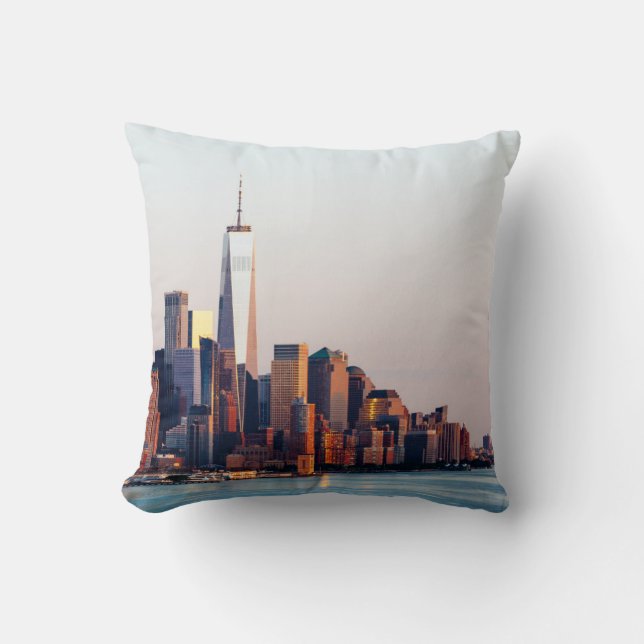 New York Sunset Skyline View of World Trade Center Cushion (Front)