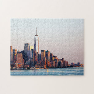 New York Sunset Skyline View of World Trade Center Jigsaw Puzzle