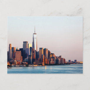 New York Sunset Skyline View of World Trade Center Postcard