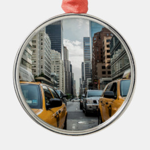 New York Taxi Cabs in the City Metal Tree Decoration