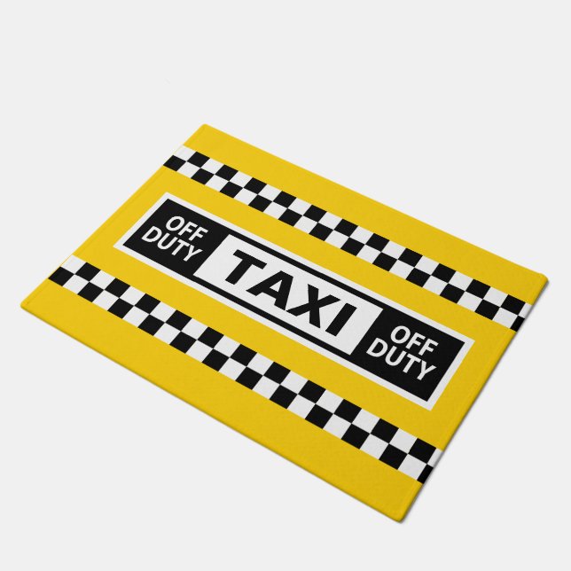 New York Taxi Driver Off Duty Yellow Black White Doormat (Angled)