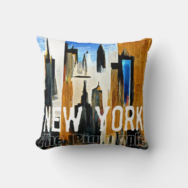 New York The Big Apple Abstract Painting Cushion (Front)