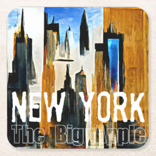New York The Big Apple Abstract Painting Square Paper Coaster