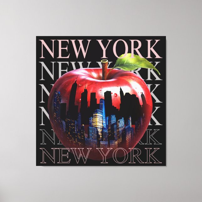 New York The Big Apple Fruit Silhouette City Canvas Print (Front)