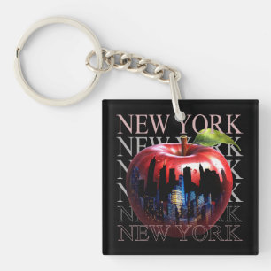 New York The Big Apple Fruit Silhouette City Key Ring