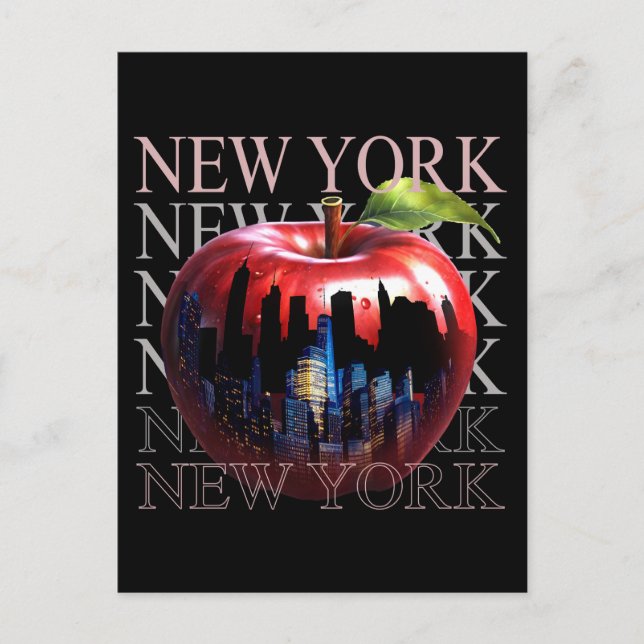New York The Big Apple Fruit Silhouette City Postcard (Front)