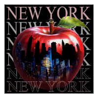 New York The Big Apple Fruit Silhouette City