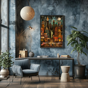 New York: The City That Never Sleeps - Whimsical Poster