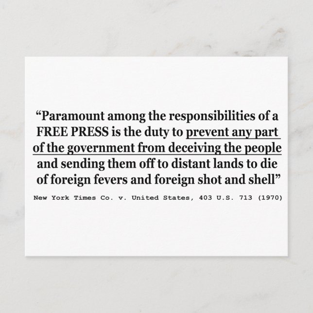 New York Times Co v United States 403 US 713 1970 Postcard (Front)
