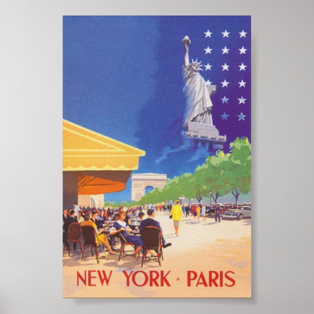 New York to Paris Vintage Travel Poster (Front)