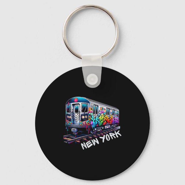 New York Train Graffiti Style, Nyc Subway Car Retr Key Ring (Front)