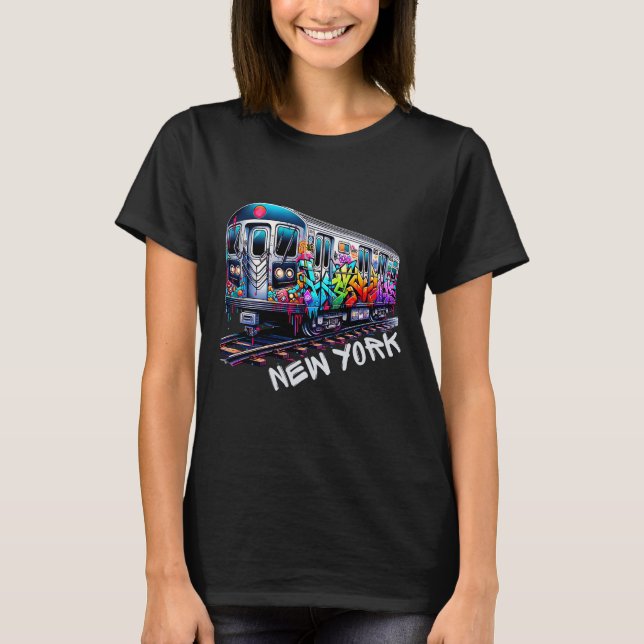 New York Train Graffiti Style, Nyc Subway Car Retr T-Shirt (Front)