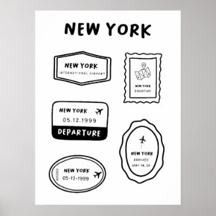 New York - Travel Stamp Collection   Minimalist Poster