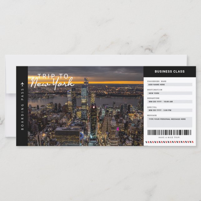 New York Trip Boarding Pass Travel Vacation Ticket (Front)