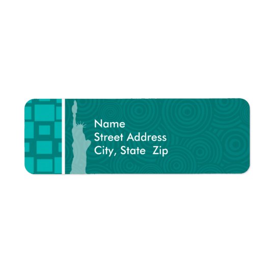 New York; Turquoise Squares; Retro Return Address Label