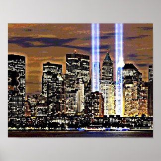 New York Twin Towers Light Beams Poster