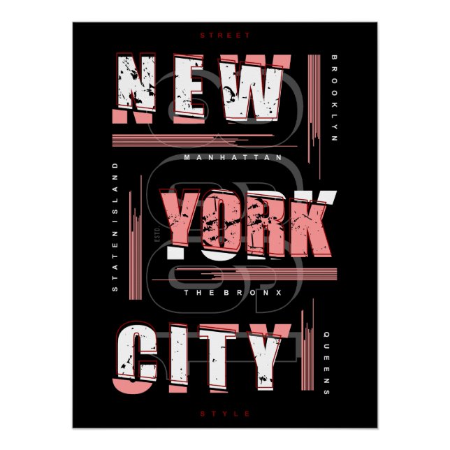 New York Typography Grid: Boroughs & City Style Poster (Front)