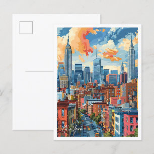 New York United States Vintage Travel Illustration Postcard
