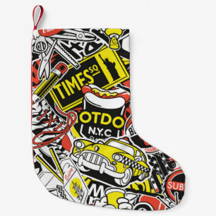 New York urban sticker patchwork abstract vintage  Small Christmas Stocking