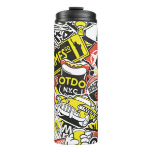 New York urban sticker patchwork abstract vintage Thermal Tumbler