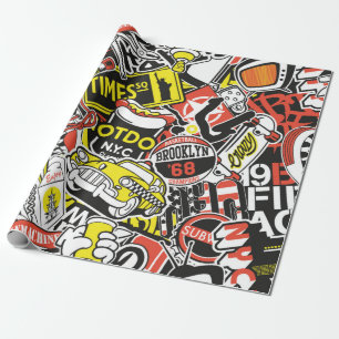 New York urban sticker patchwork abstract vintage  Wrapping Paper