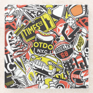 New York urban: sticker patchwork. Glass Coaster
