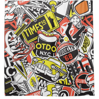 New York urban: sticker patchwork. Shower Curtain