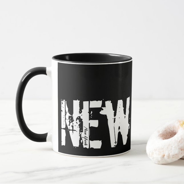 New York - Urban Style Black And White Mug (With Donut)