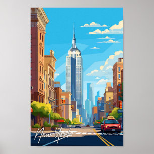 New York USA Art vintage travel illustration Poster