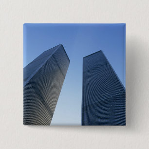 New York, USA. View up at twin towers of the 15 Cm Square Badge
