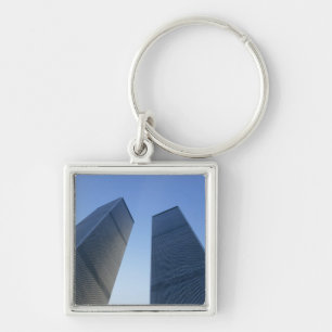 New York, USA. View up at twin towers of the Key Ring