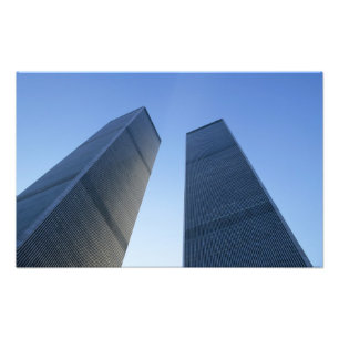 New York, USA. View up at twin towers of the Photo Print