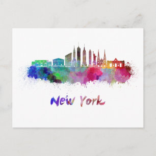 New York V3 skyline in watercolor Postcard