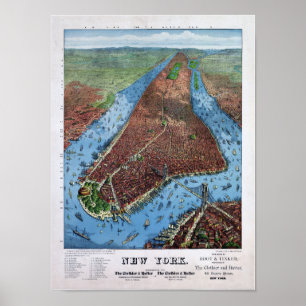 New York Vintage Aerial views Restored 1879 Poster