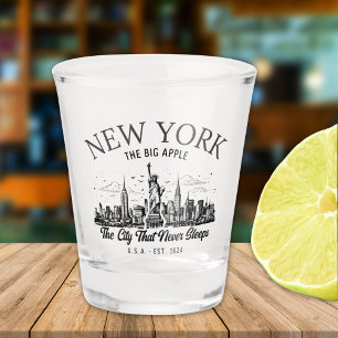 New York Vintage Shot Glass   Retro Skyline Design