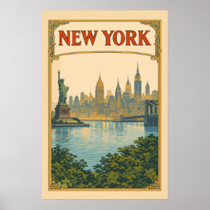 New York Vintage Skyline Travel Poster