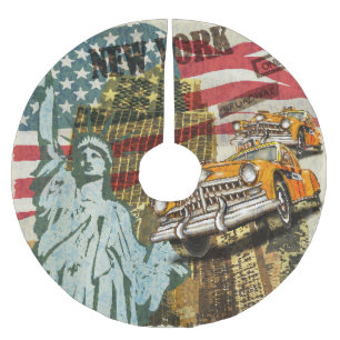 New York vintage travel poster. Brushed Polyester Tree Skirt
