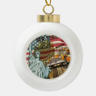 New York vintage travel poster. Ceramic Ball Christmas Ornament
