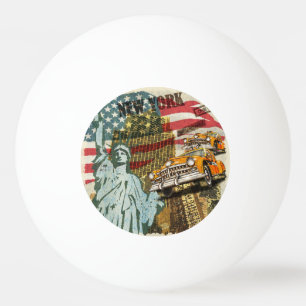 New York vintage travel poster. Ping Pong Ball