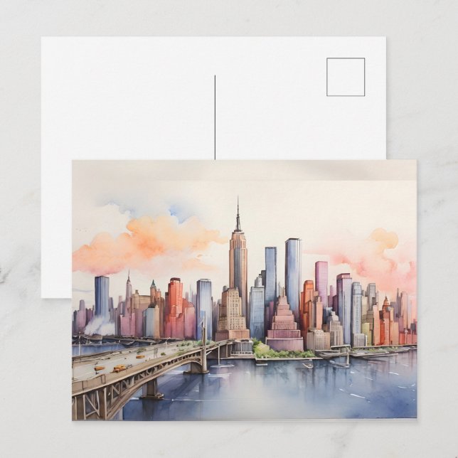 New York watercolor art Postcard (Front/Back)