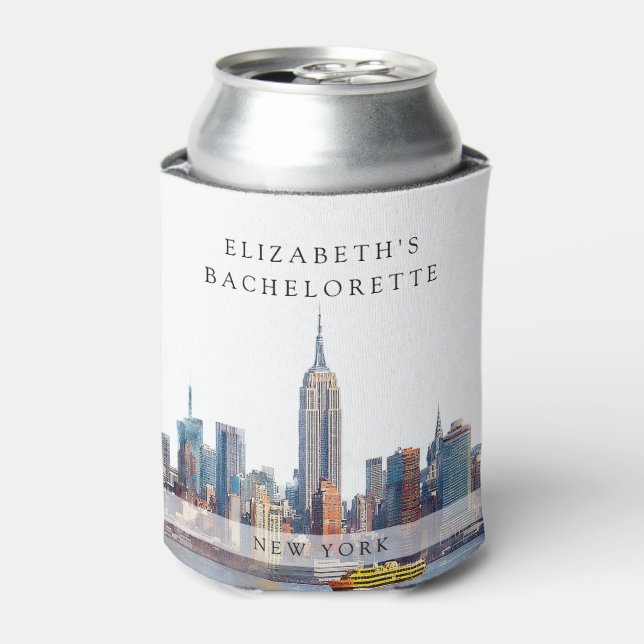 New York Watercolor Bachelorette Weekend Can Cooler (Can Front)