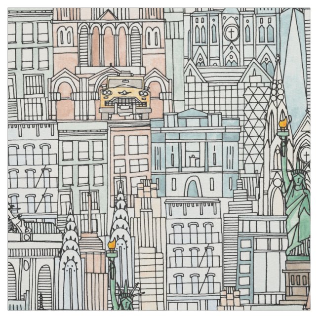 New York watercolor Fabric (Swatch)